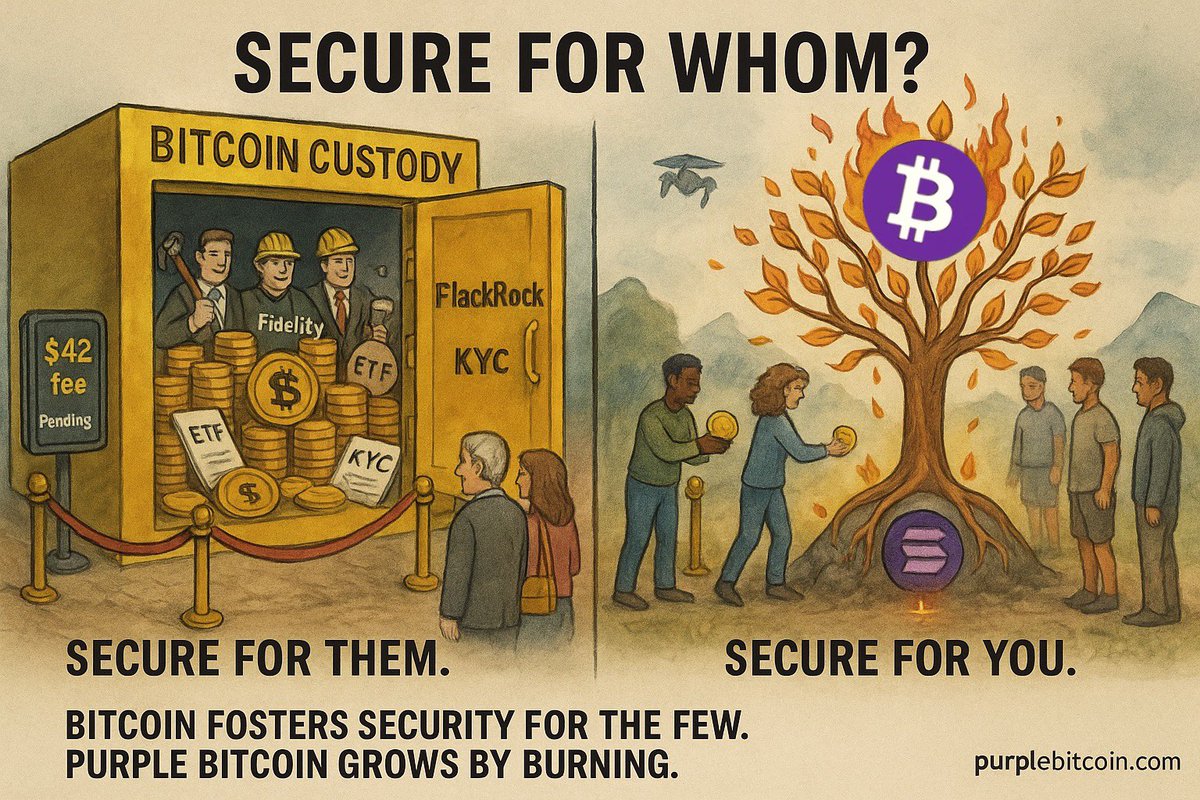 Coin Pusher VI (@coinwizz303) on Twitter photo <a href="/TheBitcoin__/">The ₿itcoin⚡️Libertarian</a> <a href="/purple_bitcoin_/">Purple Bitcoin</a> Bitcoin fosters secure growth
…for custodians, miners, and ETF managers.
For everyone else?
It’s slow, expensive, and increasingly off-chain.
⸻
Purple Bitcoin doesn’t “foster.” It burns.
🔥 Supply shrinks with every transaction
⚡ Finality in seconds
🌍 Built for use, not <a href="/TheBitcoin__/">The ₿itcoin⚡️Libertarian</a> <a href="/purple_bitcoin_/">Purple Bitcoin</a> Bitcoin fosters secure growth
…for custodians, miners, and ETF managers.
For everyone else?
It’s slow, expensive, and increasingly off-chain.
⸻
Purple Bitcoin doesn’t “foster.” It burns.
🔥 Supply shrinks with every transaction
⚡ Finality in seconds
🌍 Built for use, not