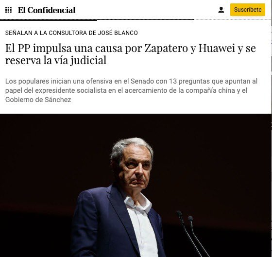Sánchez pasa por encima de la seguridad nacional de la mano de Zapatero. Sus viajes a China propiciaron que el Gobierno quitase los riesgos de seguridad en los informes oficiales con un único objetivo: blanquear el contrato con Huawei.

Desde el <a href="/PPSenado/">PP Senado</a> exigimos información,