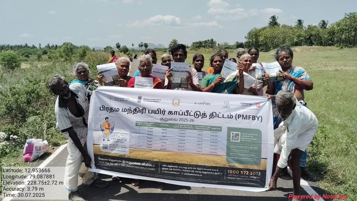 Kshema_Suraksha's tweet image. #KshemaGeneralInsurance was in Thalayarampattu, Vellore to spread awareness about @pmfby under #Kharif2025.
From enrolment help to claim insights, we’re empowering our #AtmanirbharKisan this monsoon 🌾💪
#cropinsuranceweek #pmfby4farmers #krishirakshak