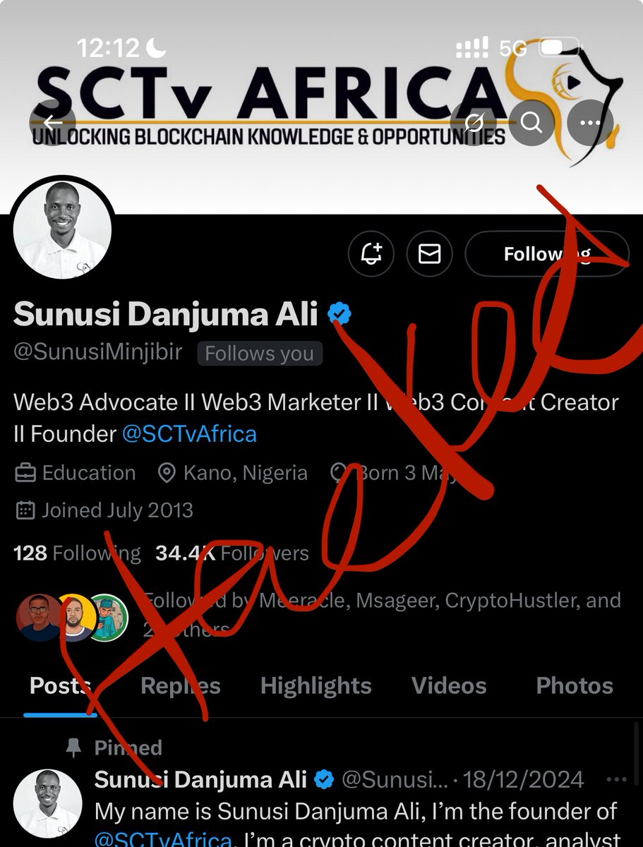 Good evening guys. 
We have some unfortunate news
the Twitter account of <a href="/SunusiMinjibir/">Sunusi Danjuma Ali</a> has been hacked.

We are currently working hard to recover the account, but in the meantime, please avoid interacting with the account to stay safe.
Kindly help us by sharing this message