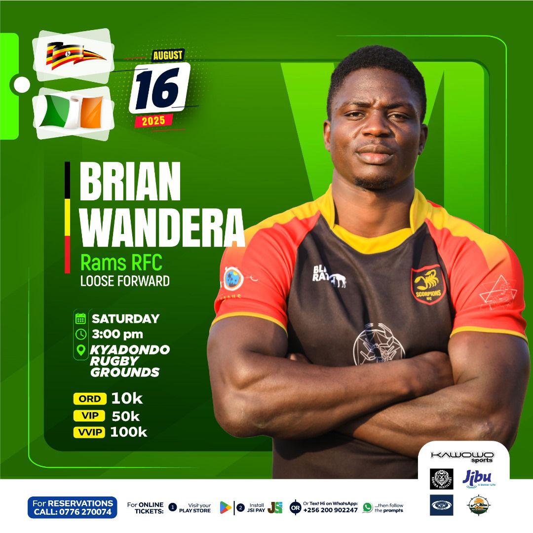 Atibu Saidi (@atibu_saidi) on Twitter photo The <a href="/UgAllStars/">UG ALL STARS</a> are set.
Join us on 16th August for the <a href="/UgAllStars/">UG ALL STARS</a> vs <a href="/BCRFC/">BlackrockCollege RFC</a> at 3:00pm at <a href="/Kyadondo_Rugby/">Kyadondo Rugby Football Club</a>
Buy your ticket in advance vie WhatsApp - 0200902247. Send a *Hi and follow prompts
<a href="/HeathensRFC/">HEATHENS RUGBY CLUB</a> <a href="/rufc_rams/">RAMS RUFC</a>
#UGAllStarsVsIrishBlackRock <a href="/kawowosports/">Kawowo Sports</a> #RugbyTour #Irish The <a href="/UgAllStars/">UG ALL STARS</a> are set.
Join us on 16th August for the <a href="/UgAllStars/">UG ALL STARS</a> vs <a href="/BCRFC/">BlackrockCollege RFC</a> at 3:00pm at <a href="/Kyadondo_Rugby/">Kyadondo Rugby Football Club</a>
Buy your ticket in advance vie WhatsApp - 0200902247. Send a *Hi and follow prompts
<a href="/HeathensRFC/">HEATHENS RUGBY CLUB</a> <a href="/rufc_rams/">RAMS RUFC</a>
#UGAllStarsVsIrishBlackRock <a href="/kawowosports/">Kawowo Sports</a> #RugbyTour #Irish