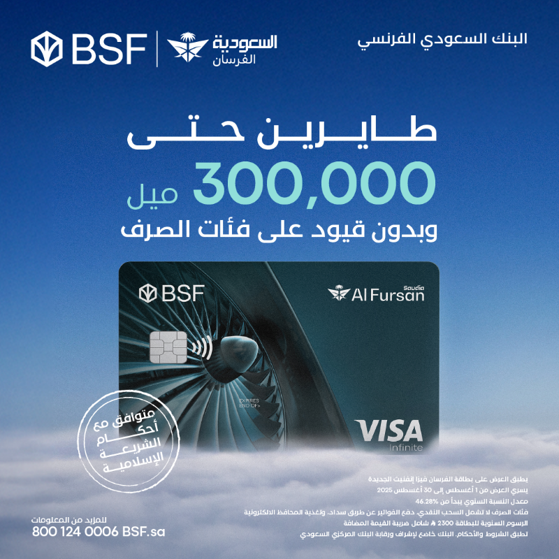 BSF_sa's tweet photo. 300,000 ميل تطير فيك وين ما تبي!
 
وين بتوديك الأميال؟ ✈️
300,000 ميل توديك لندن رايح جاي على درجة البزنس 3 مرات 🇬🇧
300,000 ميل توديك لدبي رايح جاي 30 مرة على درجة الضيافة 🇦🇪
300,000 ميل توديك لجدة رايح جاي 32 مرة على درجة الضيافة 🇸🇦
 
الحق على العرض واحصل على بطاقتك! 💳