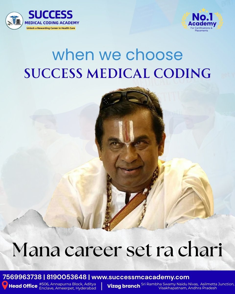 SuccessCoding's tweet image. Choose Our Success Medical Coding Academy and say goodbye to confusion Career
With Our top-notch trainings at Our Academy , Get 100% Placement & Job Support and Brighten your career in Medical Coding Field
#SuccessMedicalCoding #JobReady #Hyderabad #Vizag #Ameerpet #HYD.