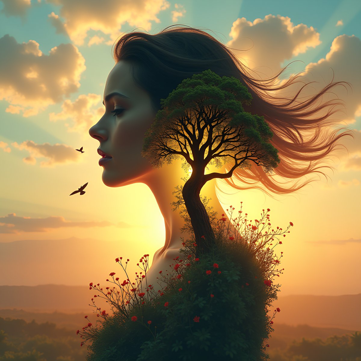 PromptSin's tweet image. Nature and human harmony 🌿✨ #EcoBalance #NatureLover