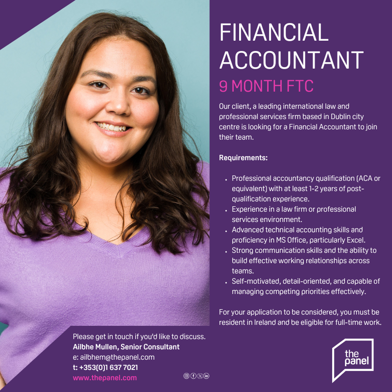 The Panel - Creating Exceptional Futures (@thepaneldublin) on Twitter photo Financial Accountant - 9-month FTC (thepanel.com/job/50744/acco…) role is currently available with our client, a leading international law and professional services firm.
For more information, contact Ailbhe at ailbhem@thepanel.com
#jobfairy #FinancialAccountant #Accountant #ACA Financial Accountant - 9-month FTC (thepanel.com/job/50744/acco…) role is currently available with our client, a leading international law and professional services firm.
For more information, contact Ailbhe at ailbhem@thepanel.com
#jobfairy #FinancialAccountant #Accountant #ACA