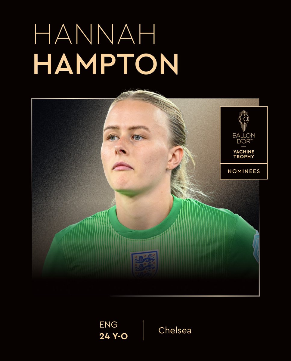 Ballon d'Or (@ballondor) on Twitter photo Nominated for the 2025 Women’s Yachine Trophy nominees ⤵️
<a href="/hannahhampton_/">Hannah Hampton</a>
<a href="/ChelseaFCW/">(C)helsea FC Women 🏆🏆🏆</a>
<a href="/Lionesses/">Lionesses</a>
#ballondor Nominated for the 2025 Women’s Yachine Trophy nominees ⤵️
<a href="/hannahhampton_/">Hannah Hampton</a>
<a href="/ChelseaFCW/">(C)helsea FC Women 🏆🏆🏆</a>
<a href="/Lionesses/">Lionesses</a>
#ballondor