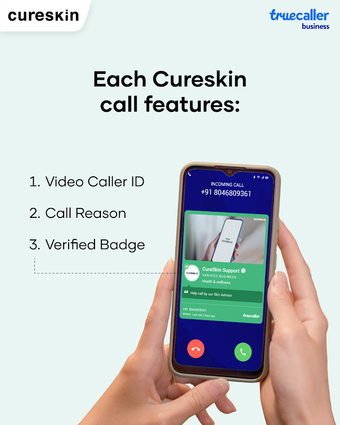 Cureskin is now verified on Truecaller. ✅

When our experts call, you can pick up with complete assurance—it’s your trusted skincare partner reaching out.