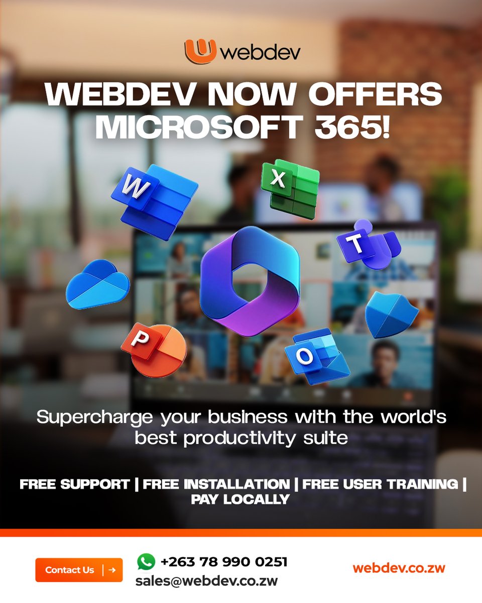 WebdevZimbabwe's tweet image. Game Changer Alert !!
Webdev + Microsoft 365 = Your Business Supercharged!
Get the ultimate productivity suite with unbeatable value:
✔️ FREE Support
✔️ FREE Installation
✔️ FREE Training
✔️ Pay Locally
Everything your team needs to thrive, without the upfront hassle.…