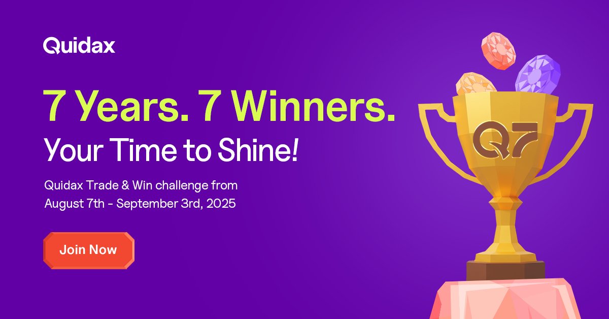 7 years. 7 winners. One question.
Will you be one of them? 🫵

Join the challenge now: pro.quidax.io
Starts Now. Ends September 3rd!