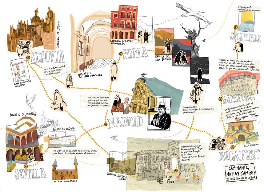 ASOCIACIMPULSA's tweet photo. Se celebra el 150  aniversario del nacimiento de Antonio Machado con la edición del mapa  literario Antonio Machado: Ligero de equipaje, un documento gráfico que  recorre la vida del autor a través de los lugares de las geografías  española y francesa.
https://t.co/JPJ3JBsuUp https://t.co/8B9dE61isr