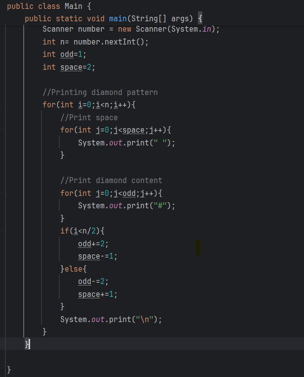 Coder2112's tweet image. Printing out diamond shaped pattern with Java.