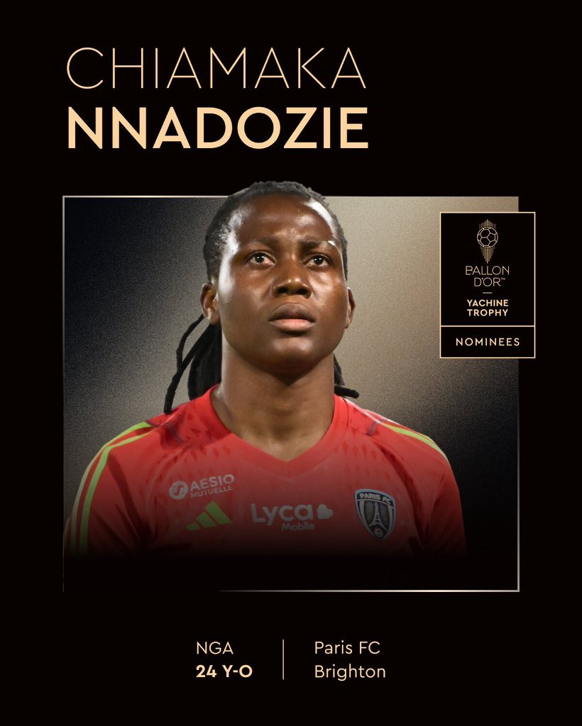 🚨OFFICIAL: Super Falcons goalkeeper has been nominated for the Ballon D’Or Yachine Trophy. 

Do you see her winning it??