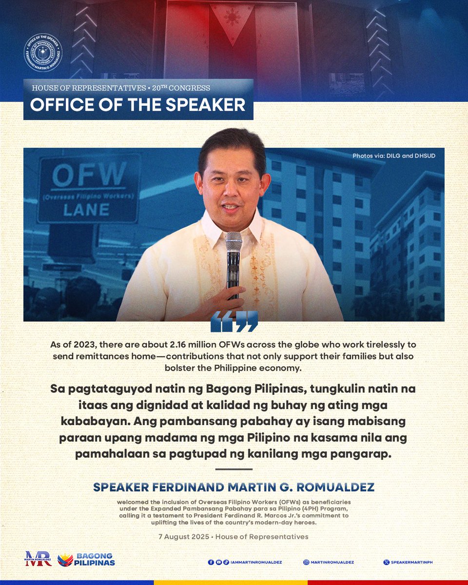 SpeakerMartinPH's tweet photo. Read full story:
https://t.co/wuWVPhjA9l

#OFWs #4PHProgram #BongbongMarcos #PBBM #HouseOfRepsPH #HouseOfThePeople #MartinRomualdez #20thCongress #LiderNgKongreso https://t.co/X7e81kkmSl