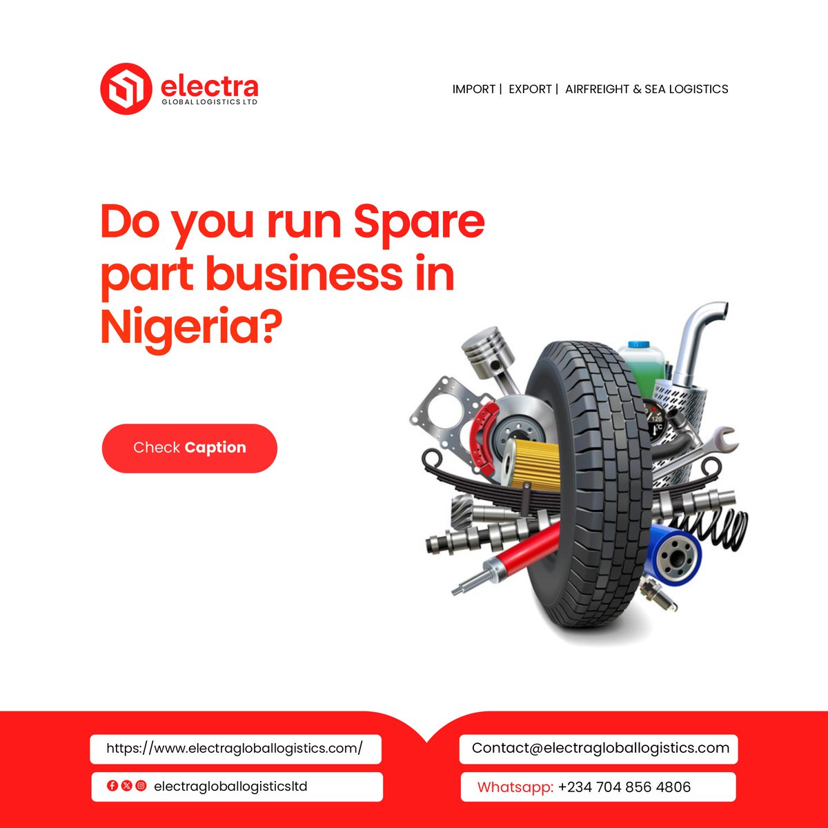 Electraglobal_'s tweet image. Importing auto parts?
We ship by air or sea, clear your goods &amp;amp; deliver straight to you.

From engines to electronics we’ve got you.
📩 DM us to move your cargo!

#AutoPartsNigeria #LogisticsThatWorks