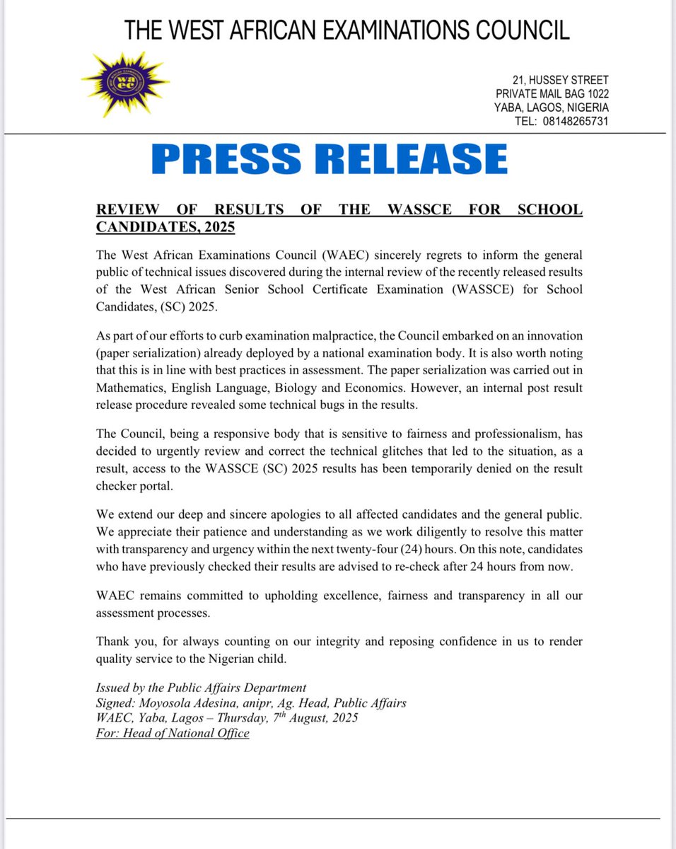 WAEC NIGERIA tweet media