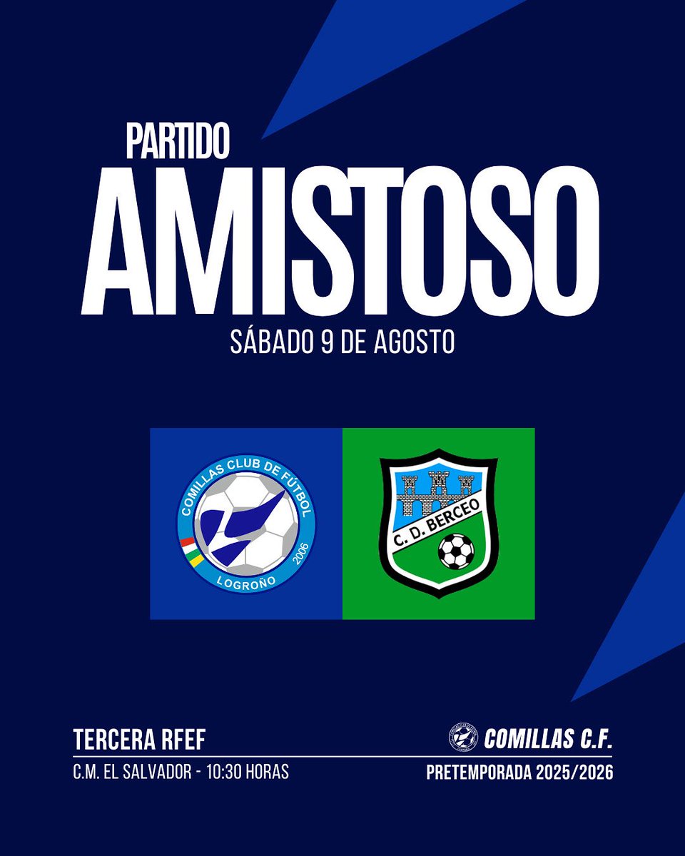 Comillas CF Logroño (@comillascf) on Twitter photo 🤝 Amistoso | Este sábado 9 de agosto disputaremos ante el <a href="/cdberceo/">Club Deportivo Berceo</a> nuestro primer test de pretemporada.
📍 C.M. El Salvador
🕥 10:30 horas 🤝 Amistoso | Este sábado 9 de agosto disputaremos ante el <a href="/cdberceo/">Club Deportivo Berceo</a> nuestro primer test de pretemporada.
📍 C.M. El Salvador
🕥 10:30 horas