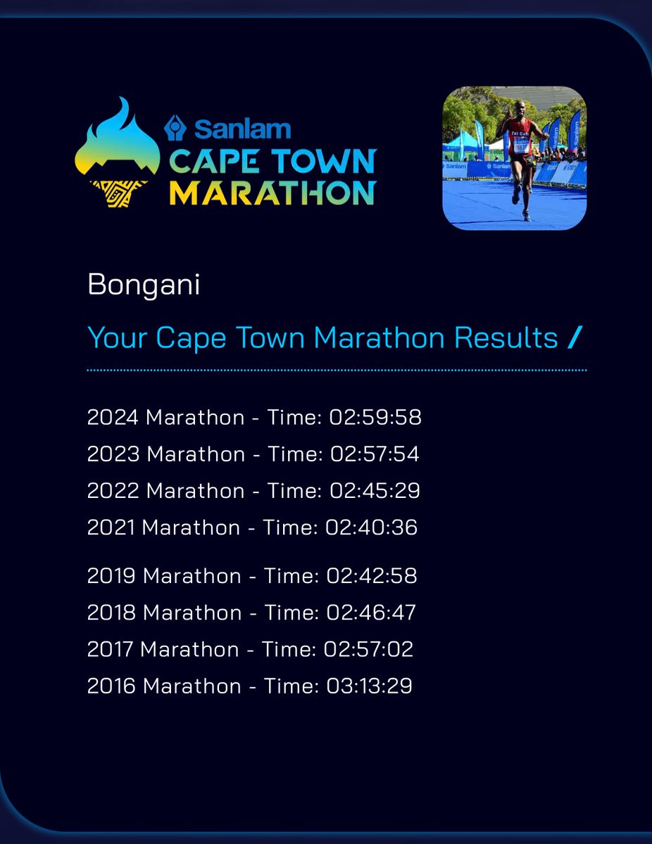 #tbt to my first #CapeTownMarathon in 2016, who knew that it would become my favourite race. I have smashed most of marathon PBs at this race (slide 3) and paced sub 3 twice (2023 and 2024). 

#runlearnshare 
#skhindigangcoaching 
#skhindigang 
#trusttheprocess 
#run 
#running