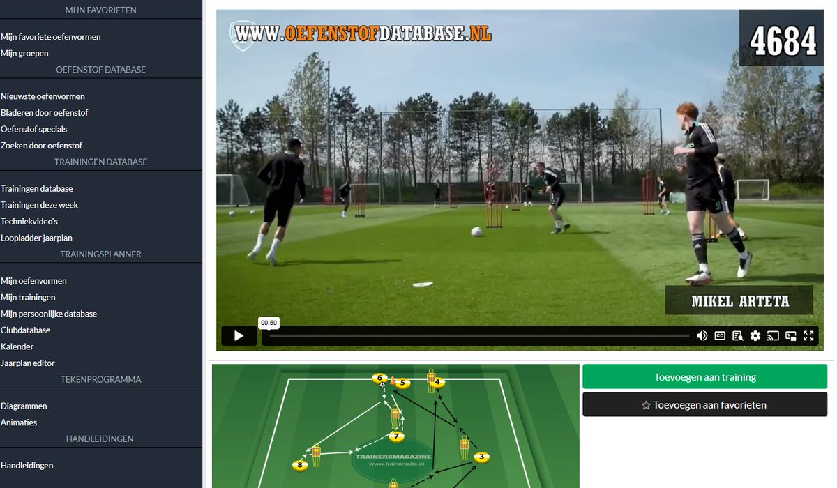 Passvorm met 1-2-combinatie en 3e man van de training van Arsenal (Mikel Arteta). Video &amp; uitleg: oefenstofdatabase.nl/?page=exercise…