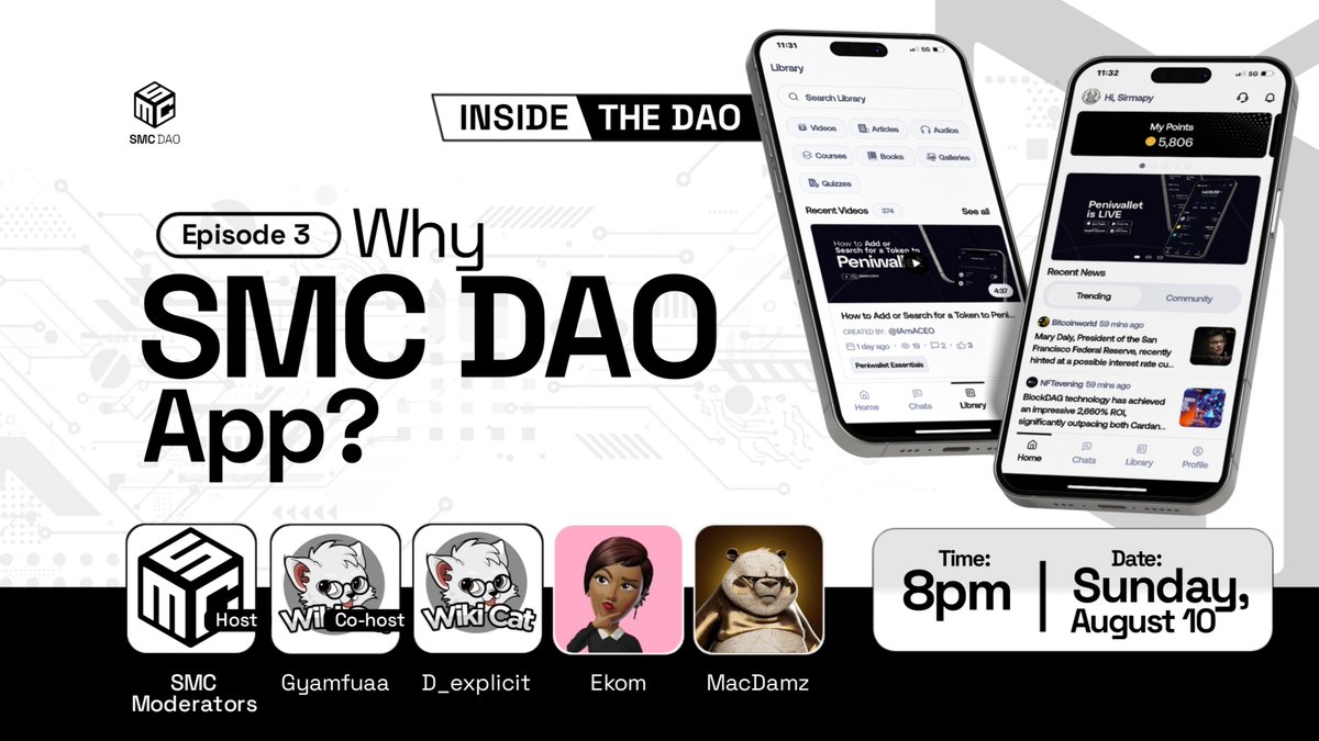 SMC DAO (@smcdao) on Twitter photo Hi Believers,
We’re back with Episode 3 of Inside the DAO — diving deeper into the tools that power our ecosystem.
🎙 Episode 3: Why SMC DAO App?
📅 Sunday, August 10
🕗 8PM WAT
🔴 Live on X
Join
<a href="/Gyamie/">SHE-ODOGWU ✝️🇬🇭</a>, <a href="/D_explicit04/">D_eXplicit (WikiCat)</a>, <a href="/Damzzz__/">Damz Of Caπada🇨🇦𓃵▫️</a> & <a href="/abigailetang/">Sugar Girl 💕</a>
as we explore the engine behind Hi Believers,
We’re back with Episode 3 of Inside the DAO — diving deeper into the tools that power our ecosystem.
🎙 Episode 3: Why SMC DAO App?
📅 Sunday, August 10
🕗 8PM WAT
🔴 Live on X
Join
<a href="/Gyamie/">SHE-ODOGWU ✝️🇬🇭</a>, <a href="/D_explicit04/">D_eXplicit (WikiCat)</a>, <a href="/Damzzz__/">Damz Of Caπada🇨🇦𓃵▫️</a> & <a href="/abigailetang/">Sugar Girl 💕</a>
as we explore the engine behind