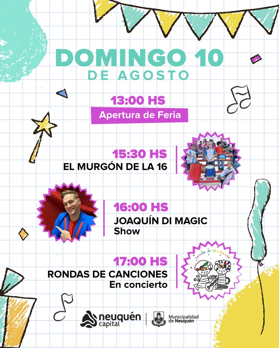 📣 Neuquén Emprende, edición Mes de las Infancias 👦👧

🎭 ¡El Jaime de Nevares se llena de espectáculos! 🎶

🌟 ¡Chusemeá la grilla!🌟

SÁBADO 9 Y DOMINGO 10
📍 Parque Jaime de Nevares (Esquina Alderete e Illia)
🕢 13:00 a 18:00

#NeuquénEmprende #NeuquenCapital #HitosDeGestión