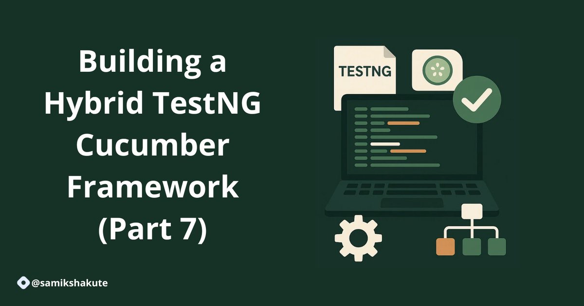 samikshakute's tweet image. Learn to integrate Cucumber with TestNG for a hybrid framework utilizing Gherkin, feature files, and data-driven testing.
Check out my new blog! 👇
samikshakute.hashnode.dev/building-a-hyb…
#Cucumber #EndToEndFramework #SeleniumWebDriver #Automation
