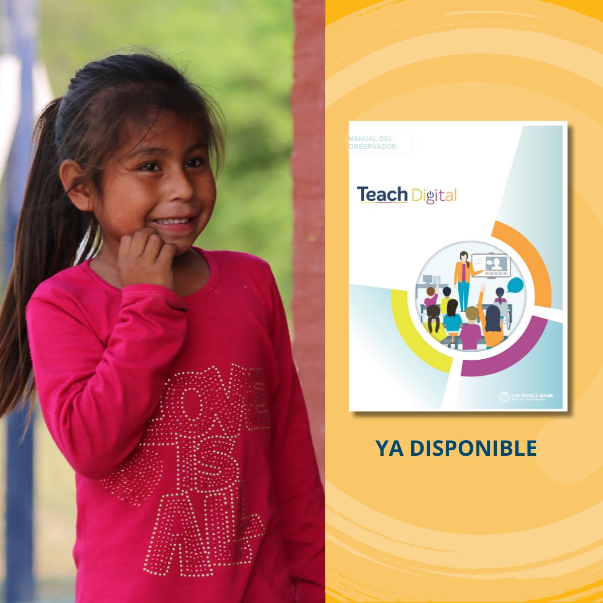 Teach Digital proporciona un marco común para observar prácticas docentes con tecnología.
Basado en la herramienta Teach, incluye elementos específicos para contextos digitales y materiales adaptables a cada país. 

Conoce más de este recurso gratuito: wrld.bg/GuPo50WzjaS