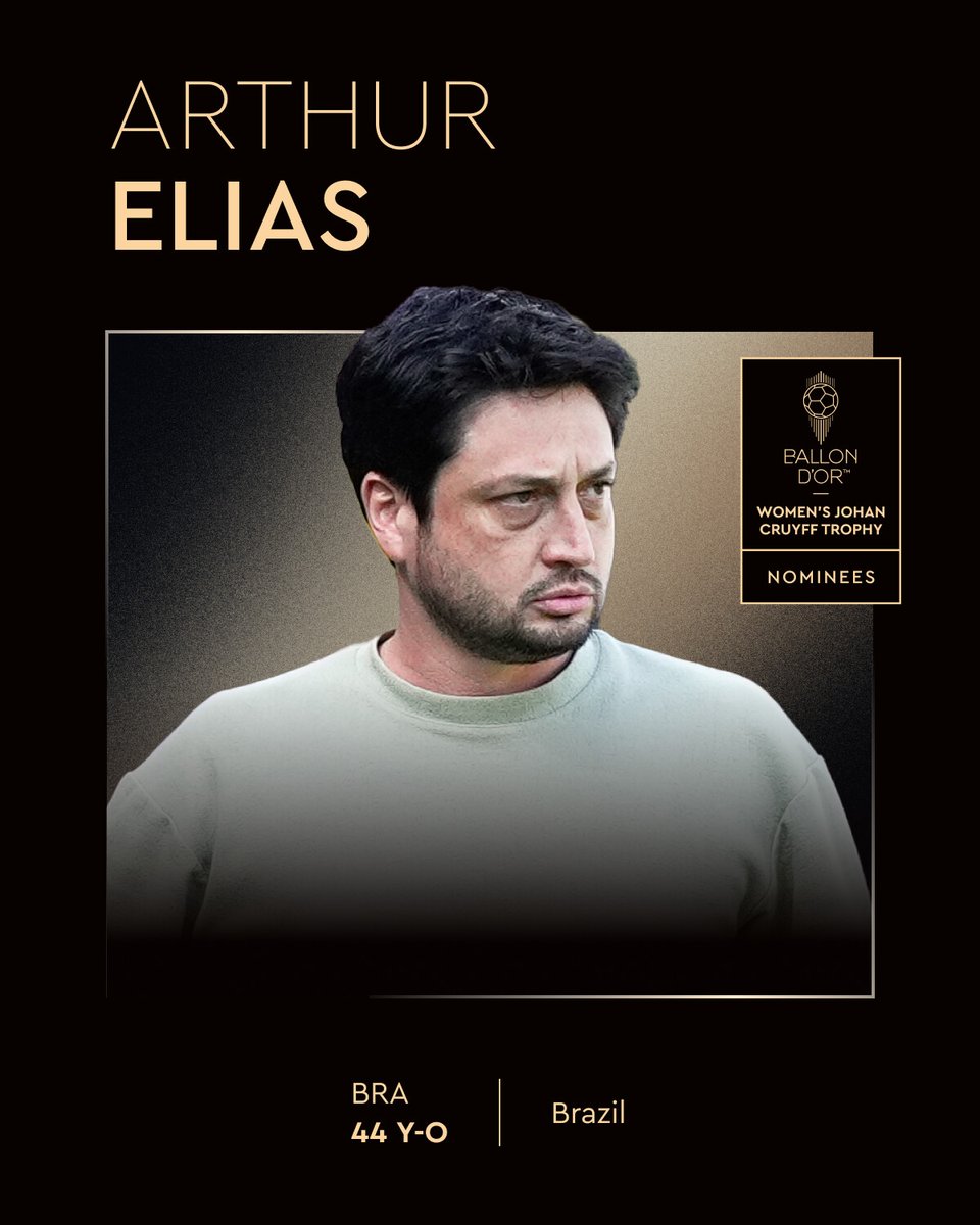Ballon d'Or (@ballondor) on Twitter photo Nominated for the 2025 Women's Team Coach of the Year Trophy
<a href="/arthurelias/">Arthur Elias Treinador</a>
<a href="/SelecaoFeminina/">Seleção Feminina de Futebol</a>
#ballondor Nominated for the 2025 Women's Team Coach of the Year Trophy
<a href="/arthurelias/">Arthur Elias Treinador</a>
<a href="/SelecaoFeminina/">Seleção Feminina de Futebol</a>
#ballondor