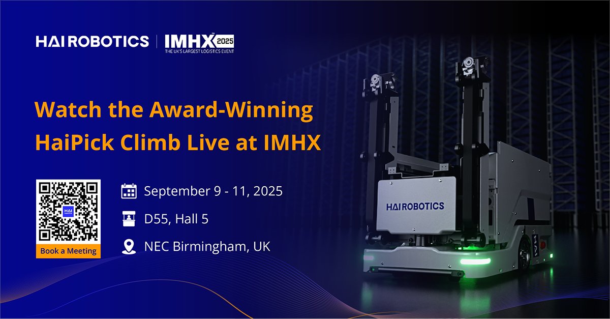 HaiRobotics's tweet image. 🚀 Experience the Future of Warehousing at IMHX 2025!
📅 September 9–11 | 📍 Stand D55, Hall 5 – NEC Birmingham
See HaiPick Climb live and discover how automation can transform your operations!
📌 Book a meeting now: hubs.li/Q03BKzXj0
#IMHX2025 #HaiRobotics #HaiPickClimb