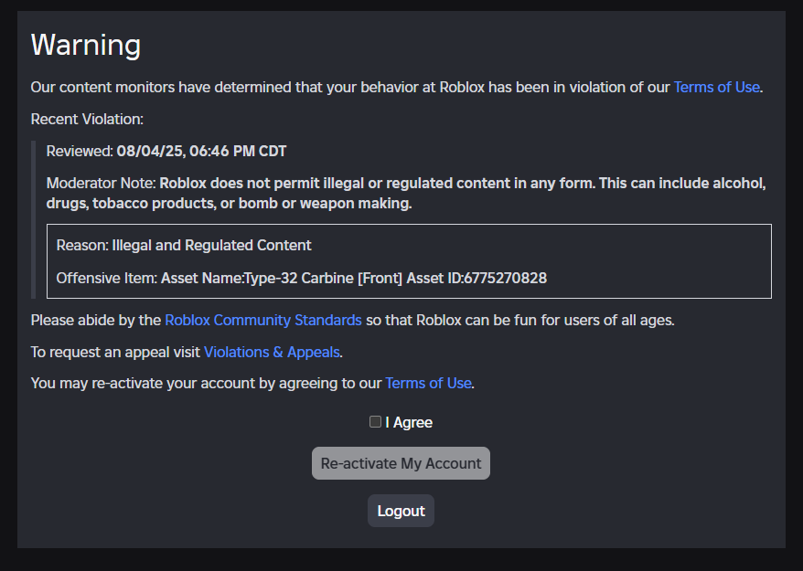 Sure do love how this was OK back in 2020, but not 2025.

<a href="/Roblox/">Roblox</a> shit like this is why I quit doing UGC and why <a href="/ReverseRBLX/">Reverse_Polarity</a> is quitting as well. Bull fucking shitass moderation