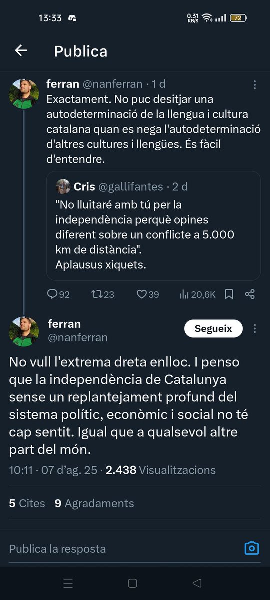 Em fan gràcia aquests discursos perquè obvien que vivim a Espanya (França a la Catalunya Nord), que tothom sap que és/són estats que amb un respecte acèrrim cap al diferent i on l'extrema dreta és inexistent. 🙄