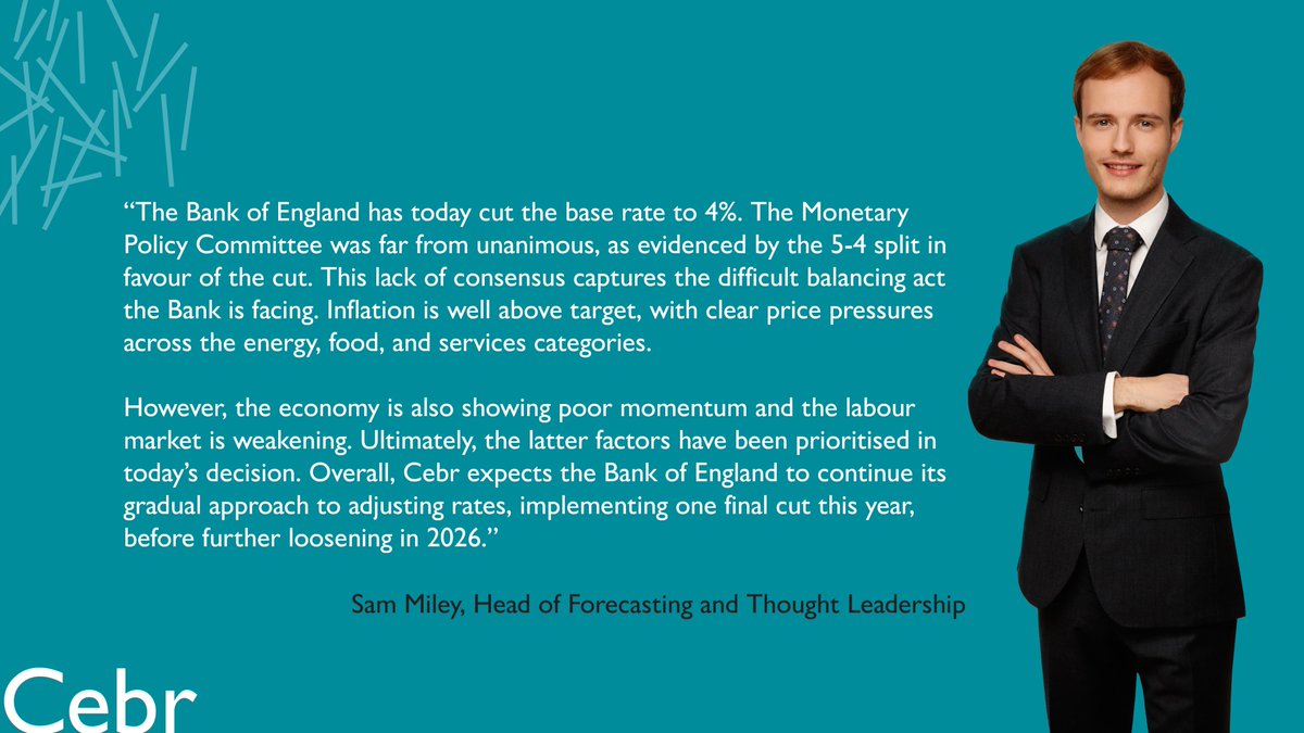 Commenting on the latest Bank of England interest rate decision, our Head of Forecasting &amp; Thought Leadership Sam Miley has shared the following: