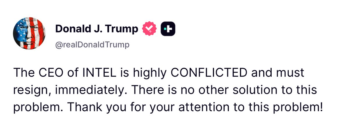 BREAKING: President Trump just declared the head of Intel is “highly CONFLICTED” and therefore must step down.