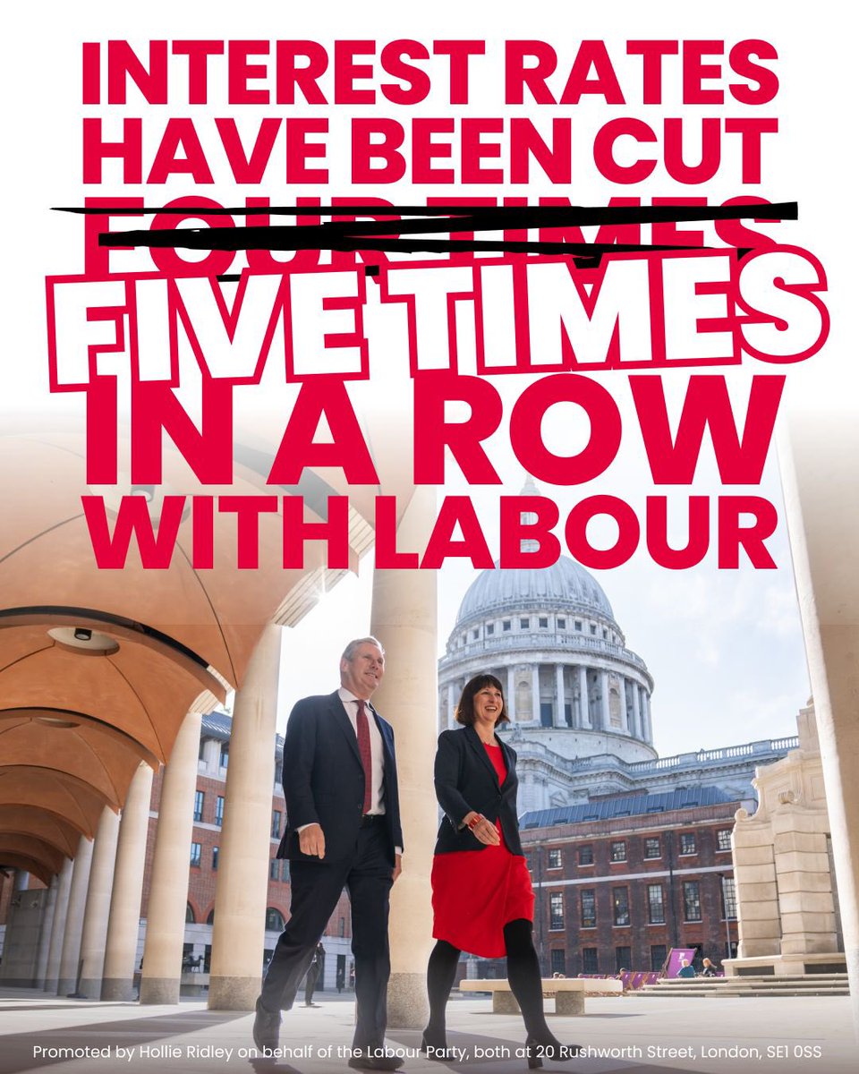 Interest rates have now been cut five times in a row since Labour came into power.

Labour is returning stability to the UK economy.