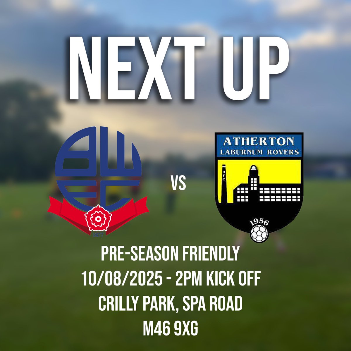 🏠𝐍𝐄𝐗𝐓 𝐔𝐏: 𝐁𝐀𝐂𝐊 𝐇𝐎𝐌𝐄

Sunday sees us play Bolton Wanderers at Crilly Park in our final pre-season fixture - clubhouse open to all too! 

🆚| Bolton Wanderers Reserves
🏆| Pre-Season Friendly
🕑| 14:00
🏟️| Crilly Park 
📍| M46 9XG
🎟️| Free admission

#WeAreLR