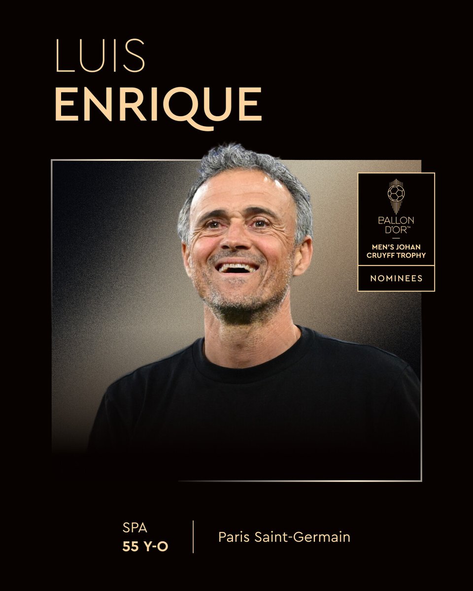Ballon d'Or (@ballondor) on Twitter photo Nominated for the 2025 Men's Team Coach of the Year Trophy
<a href="/LUISENRIQUE21/">LUISENRIQUE</a>
<a href="/PSG_inside/">Paris Saint-Germain</a>
#ballondor Nominated for the 2025 Men's Team Coach of the Year Trophy
<a href="/LUISENRIQUE21/">LUISENRIQUE</a>
<a href="/PSG_inside/">Paris Saint-Germain</a>
#ballondor