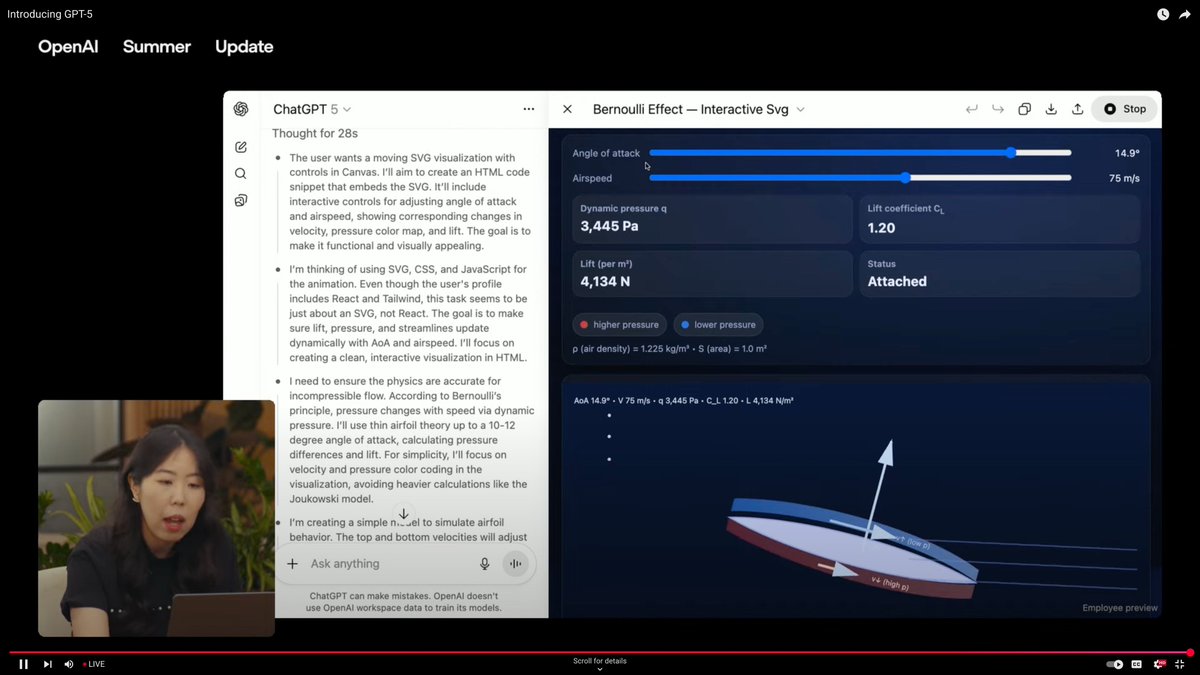 تبي تتعلم عن الرياضيات ومبدأ برونولي ورفع أجنحة الطائرات؟
GPT-5 راح يسوي لك تطبيق يعمل فعلي لشرح اللي تبيه بدقايق.