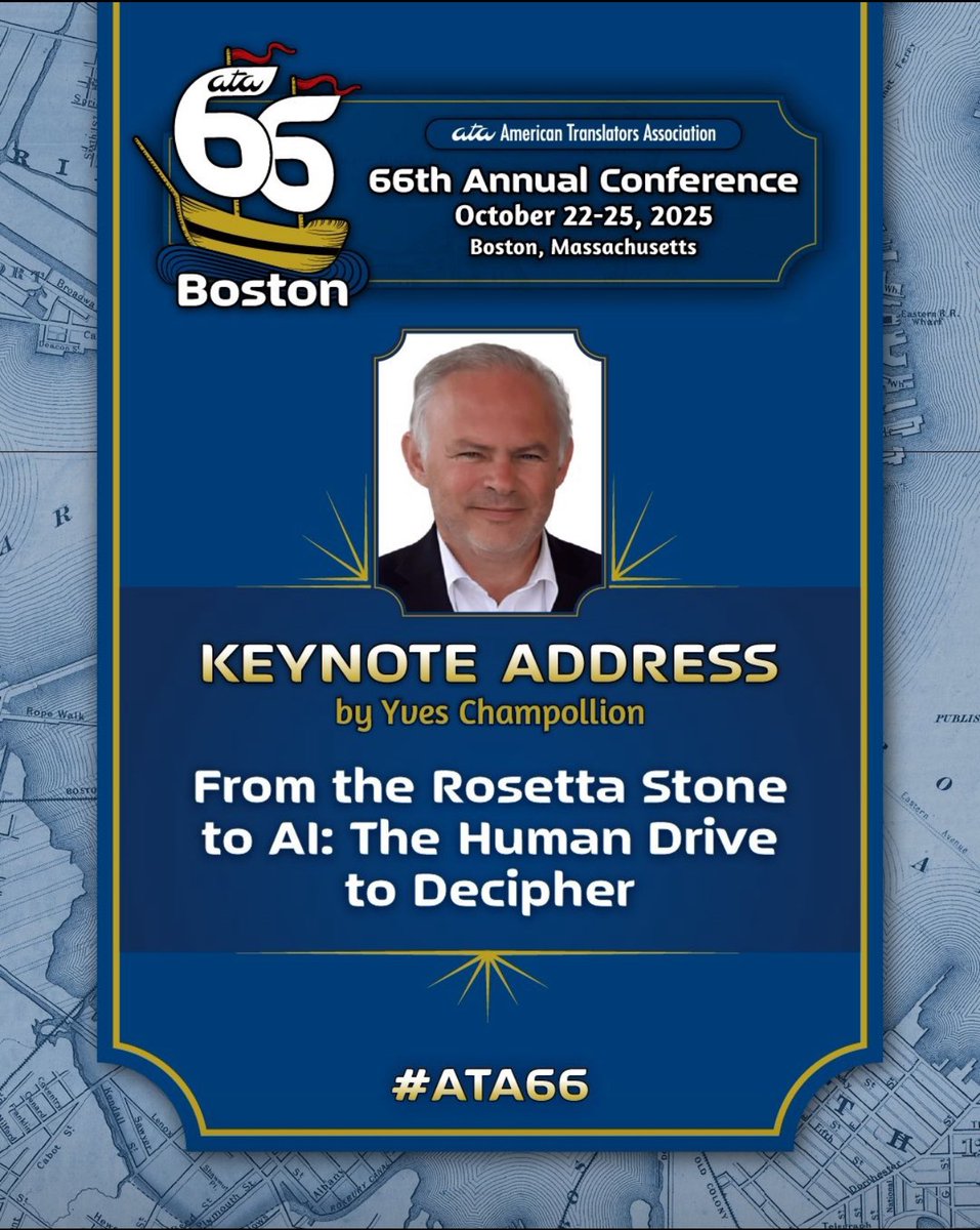 Wordfast's tweet image. We’re proud to share that our CEO, Yves Champollion, will be the Keynote Speaker at #ATA66 in Boston! 🙌
Don’t miss his talk “From the Rosetta Stone to AI: The Human Drive to Decipher” on Friday, October 24. #translators #translationtools