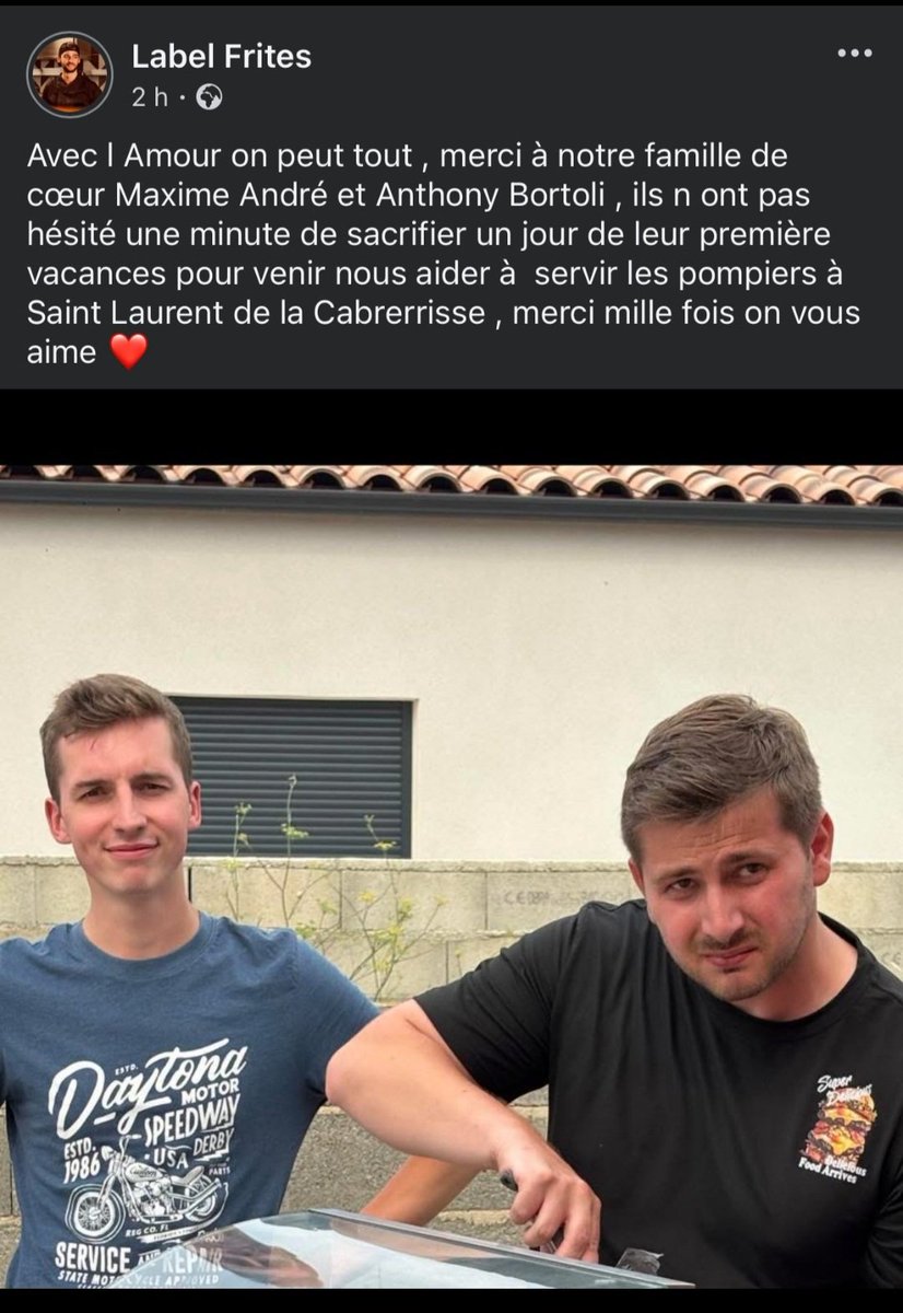 Une fois n'est pas coutume, petit coup de pub à Label Frites, le food truck qui a servi bénevolements des repas aux pompiers qui luttent contre les incendies dans l'Aude! 👍👍