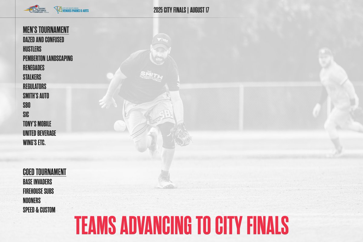 SoftballComplex's tweet image. Here is the updated and final list for the teams moving onto the City Finals on Sunday, August 17.