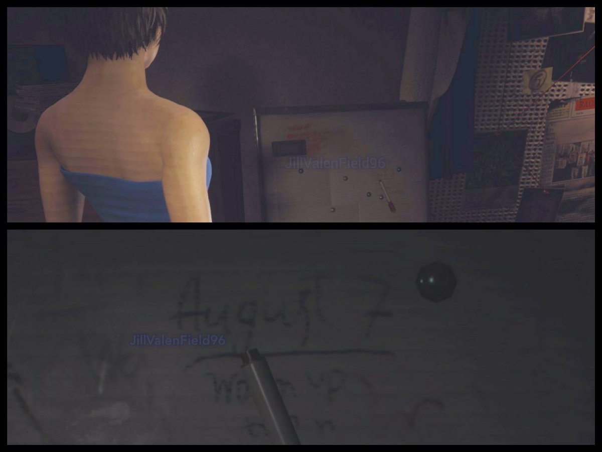 August 7th 1998;
#JillValentine starts to write a diary she expresses her trauma linked to Mansion Incident,especially the grief about STARS'companions loss.
In #RE3R flat,aside for diary model,there's also the note"Aug 7"on slate.
#ResidentEvil #REBHFun #RE1 #RE3 #バイオハザード