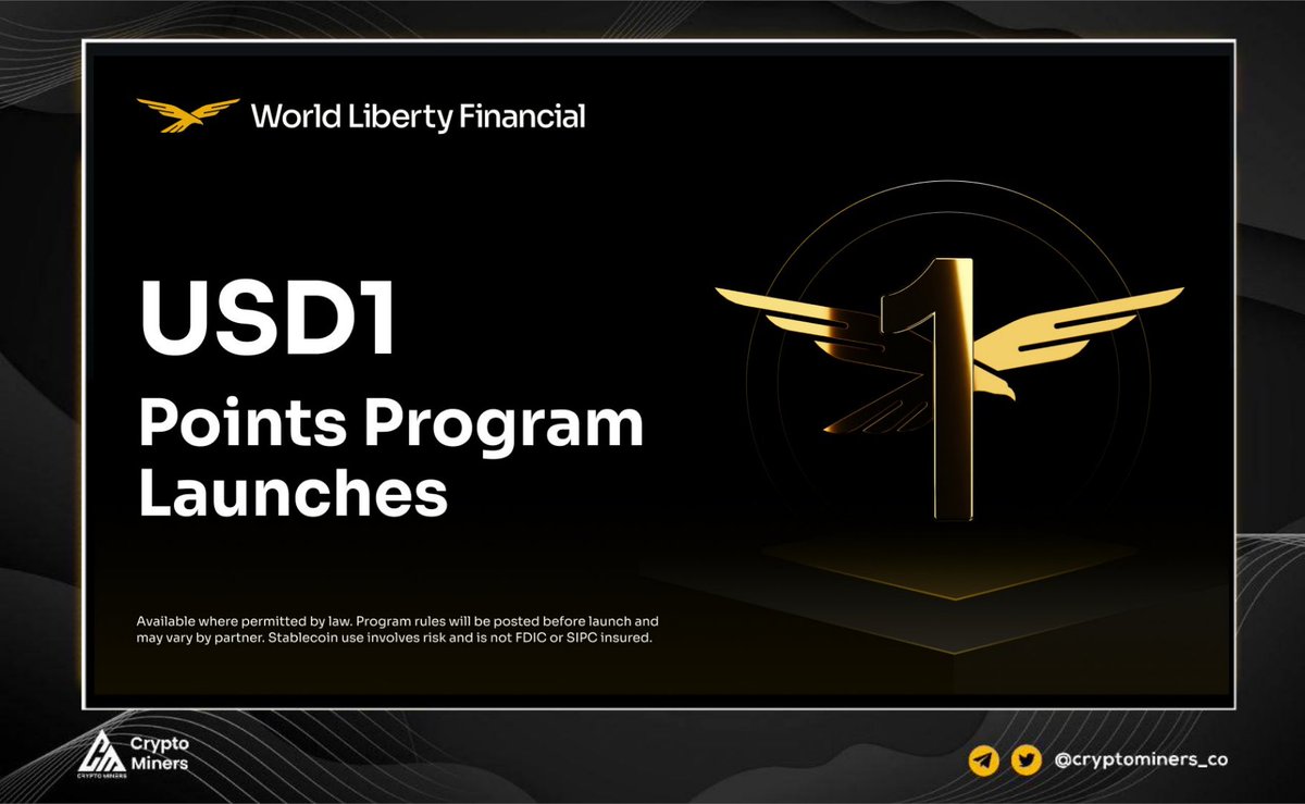 World Liberty Financial Launches Loyalty Points Program to Reward #USD1  Users! @WorldLibertyFi is introducing the $USD1 Points Program, a loyalty  initiative designed to reward users for adopting and utilizing the USD1  stablecoin
