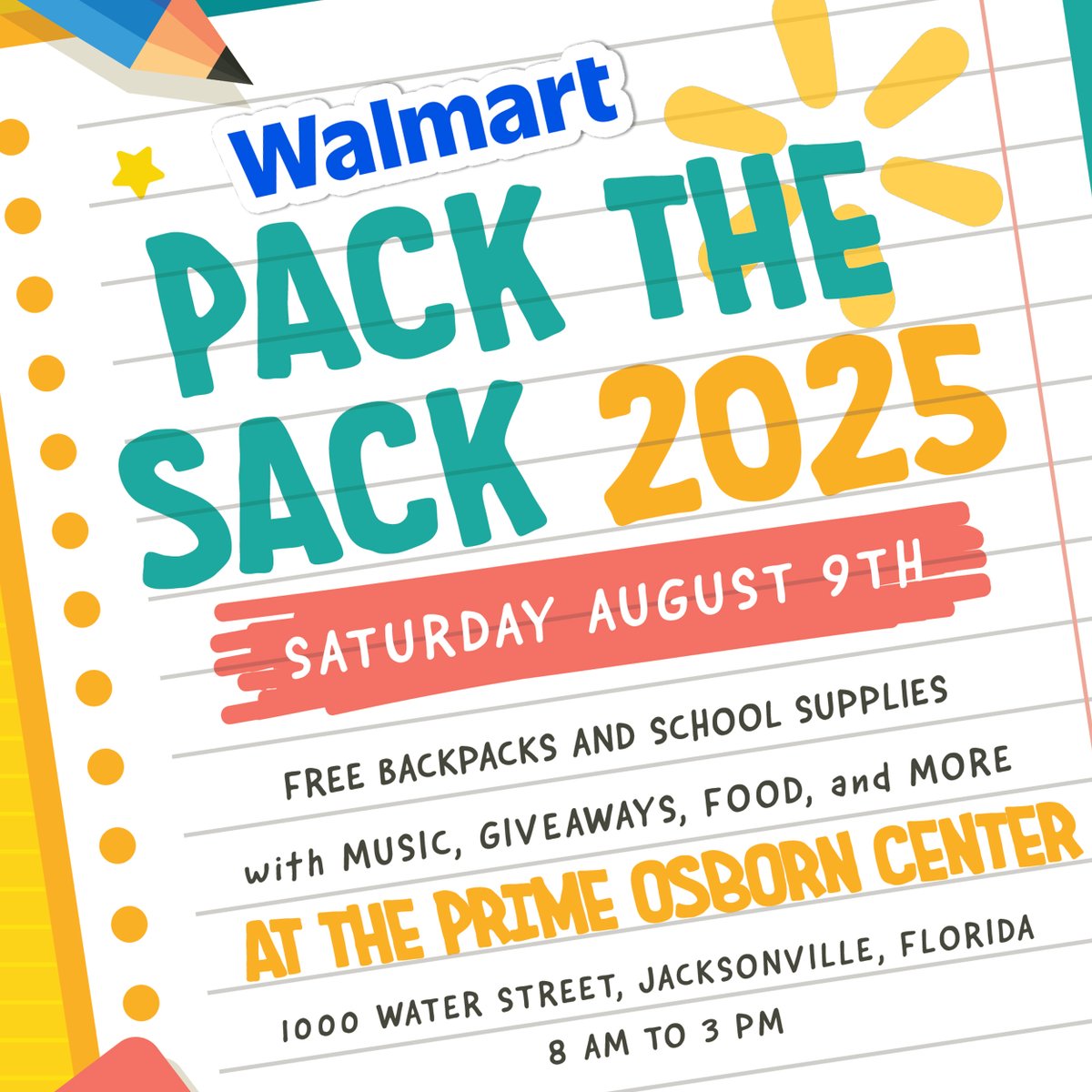 Join 95.1 WAPE &amp; <a href="/Walmart/">Walmart</a> THIS SATURDAY for Pack The Sack 2025! FREE backpacks, school supplies &amp; more at the Prime Osborn Convention Center start at 8am!