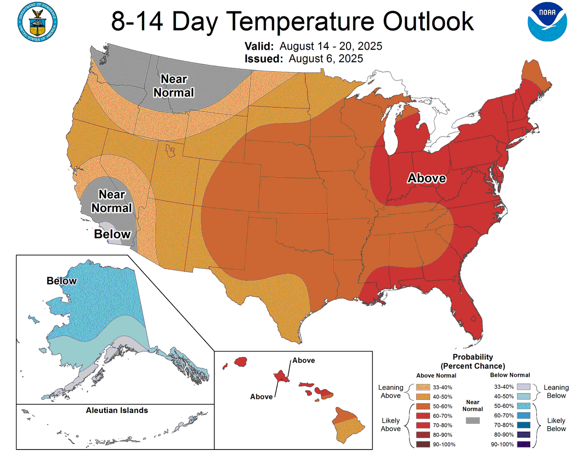 Summer isn't over yet across the eastern Seaboard. Big signal for above average temperatures again through the next two weeks.