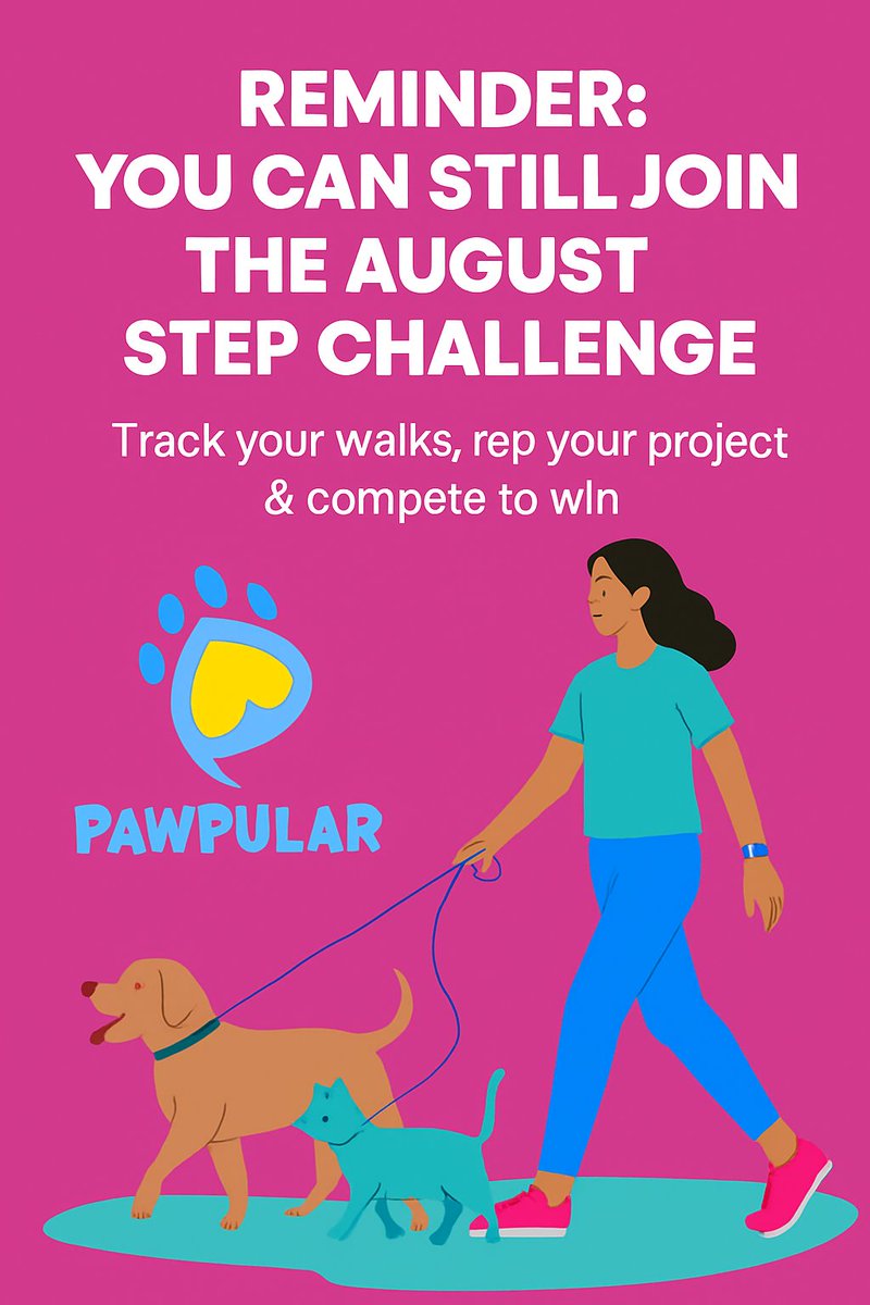 PawPular (@pawpularapp) on Twitter photo 🚨Reminder: You can still join the August step challenge!🚨
Track your walks, rep your project & compete to win $1K+ in prizes for Top 25 on <a href="/PawpularApp/">Pawpular-Mint Live</a>! 🐾🏆
Over 25 epic communities involved:
<a href="/ShibuSocietyNFT/">SHIBU Society</a> @OctopeepsNFTs <a href="/AsteryJewelry/">Astery Jewelry 🌌 Best gift for your degen couple!</a> @SHELTERonSol <a href="/cryptsocialclub/">💀 Crypt Social Club 💀</a> 🚨Reminder: You can still join the August step challenge!🚨
Track your walks, rep your project & compete to win $1K+ in prizes for Top 25 on <a href="/PawpularApp/">Pawpular-Mint Live</a>! 🐾🏆
Over 25 epic communities involved:
<a href="/ShibuSocietyNFT/">SHIBU Society</a> @OctopeepsNFTs <a href="/AsteryJewelry/">Astery Jewelry 🌌 Best gift for your degen couple!</a> @SHELTERonSol <a href="/cryptsocialclub/">💀 Crypt Social Club 💀</a>
