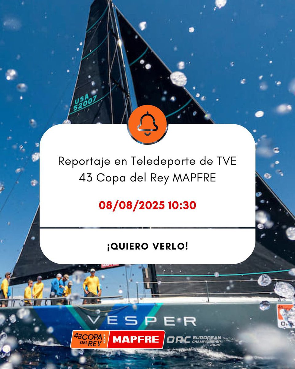 Mañana en <a href="/teledeporte/">Teledeporte</a> de
<a href="/rtve/">RTVE</a>  a las 10:30 horas el resumen de la 43ª #CopaReyMAPFRE

#MasQueUnaRegata

<a href="/MAPFRE_ES/">MAPFRE España</a> 
<a href="/SomosABANCA/">ABANCA</a> 
<a href="/Balearia/">Baleària</a> 
<a href="/sailracing/">Sail Racing</a> 
<a href="/quironsalud/">quirónsalud</a> 
<a href="/azulmarinoviaje/">Azulmarino</a> 
<a href="/hola/">Revista ¡HOLA!</a> 
<a href="/Uber_ES/">Uber España</a>
