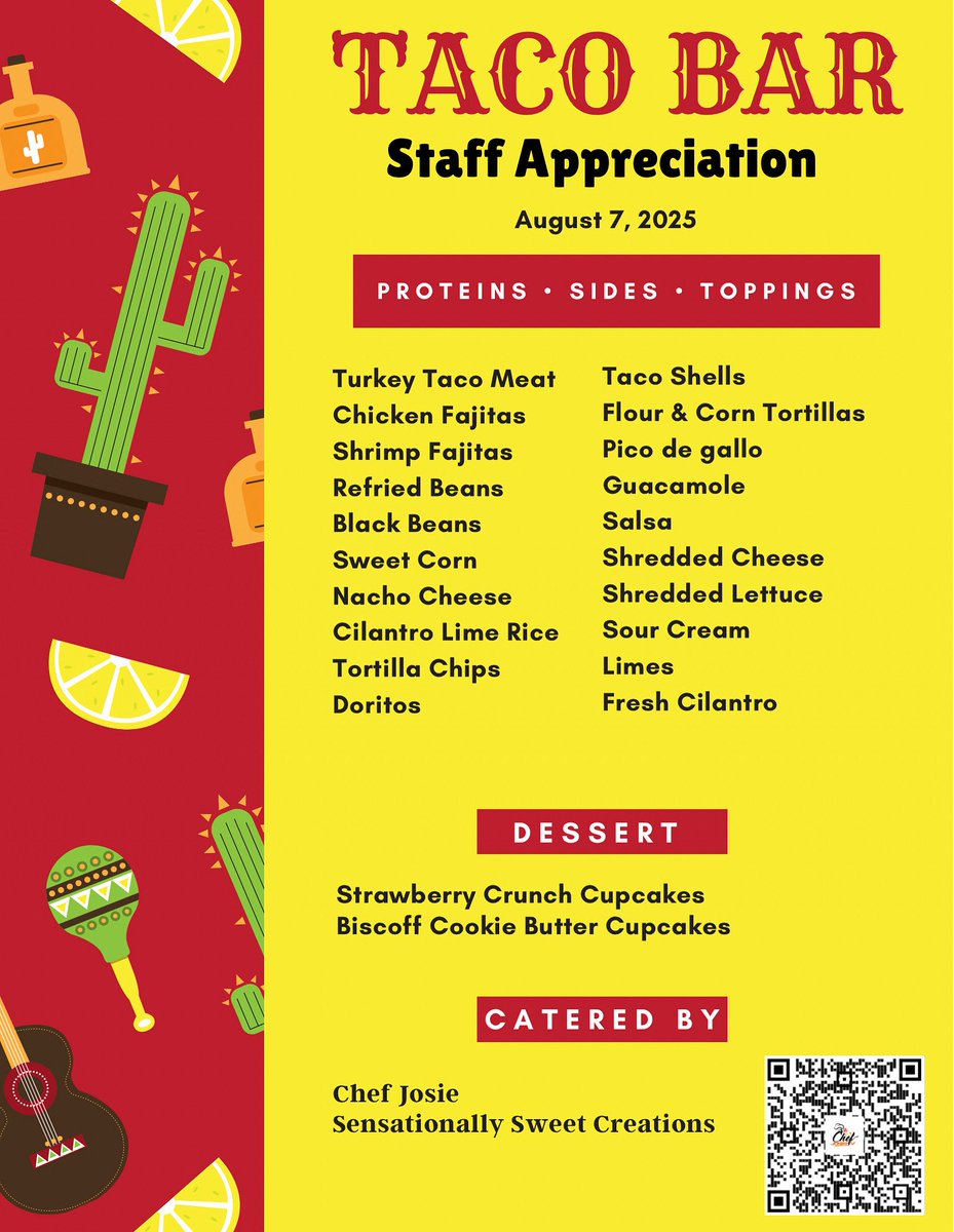 Taco ‘Bout a Crowd Pleaser! We’re bringing the fiesta straight to you w/ our FULL TACO BAR delivery! Whether you’re feeding hardworking staff, dedicated teachers, or hungry students we’ve got you covered with a delicious, build-your-own experience that’s fresh, flavorful, &amp; fun!