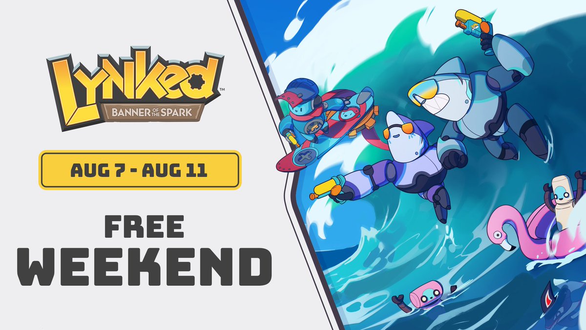 🔩 Lynked Free Weekend is live now!

🗓 Aug 7 - 11

🏖 Dip your toes into our new Beach Bums update, start building up your base, or jump directly into fighting for the Resistance!

⚙ Play Lynked Now: lynked.gg/steamfreeweeke…