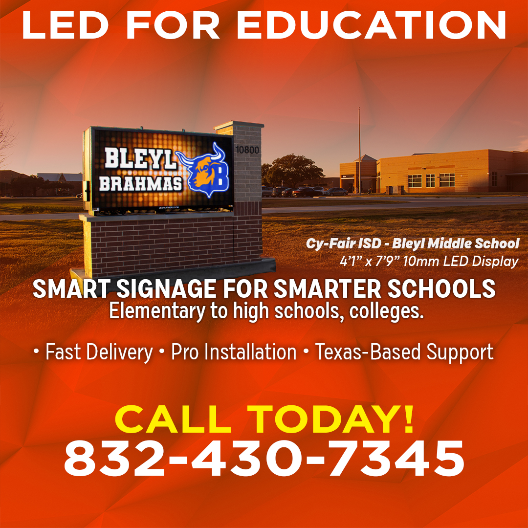 ledpartnershtx's tweet image. Make your campus communications smarter. Our LED signage solutions are designed for schools and districts—built to inform, engage, and impress.
📞 Call 832-430-7345 to get started.

#SchoolDistricts #LEDSigns #CampusCommunication #TexasSchools #EducationTech #LEDPartners