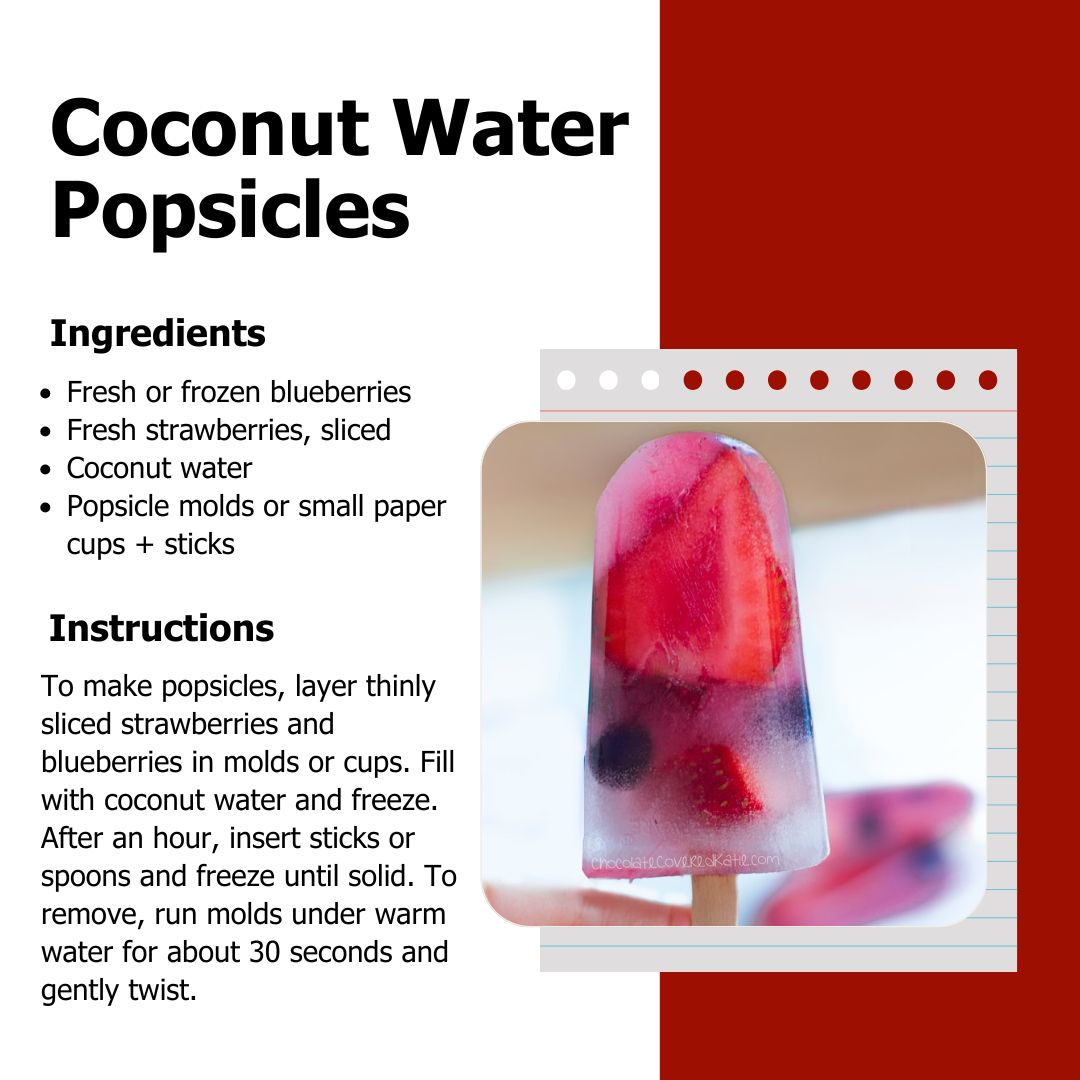 Quench your thirst and refresh yourself with these delightful coconut water popsicles! Experiment with various fruits to create your own unique flavors!