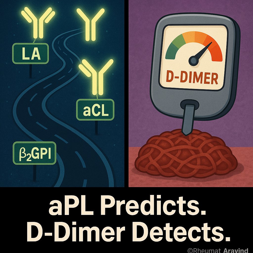 Aravind Palraj (@rheumat_aravind) on Twitter photo 🧵 D-Dimer vs aPL Antibodies in APS – Risk vs Reality
aPL antibodies tell you who’s at risk.
D-Dimer tells you what’s happening now.
Let’s break down when to use each—and how not to be misled. 👇
<a href="/IhabFathiSulima/">Dr Ihab Suliman</a> <a href="/CelestinoGutirr/">Dr Celestino Gutiérrez González MD 🇪🇸🍏🇻🇪</a> <a href="/APSFA/">APS Foundation of America</a> <a href="/APSsupportUK/">APS Support UK</a> <a href="/HemostasisToday/">Hemostasis Today</a> 🧵 D-Dimer vs aPL Antibodies in APS – Risk vs Reality
aPL antibodies tell you who’s at risk.
D-Dimer tells you what’s happening now.
Let’s break down when to use each—and how not to be misled. 👇
<a href="/IhabFathiSulima/">Dr Ihab Suliman</a> <a href="/CelestinoGutirr/">Dr Celestino Gutiérrez González MD 🇪🇸🍏🇻🇪</a> <a href="/APSFA/">APS Foundation of America</a> <a href="/APSsupportUK/">APS Support UK</a> <a href="/HemostasisToday/">Hemostasis Today</a>